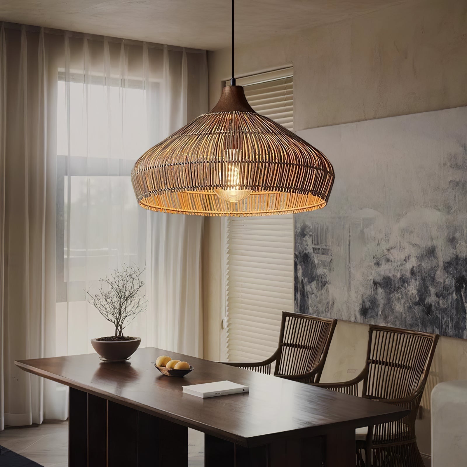 Solara Rieten Rotan Hanglamp – Natuurlijke Designlamp voor Woonkamer, Eetkamer en Slaapkamer Livara