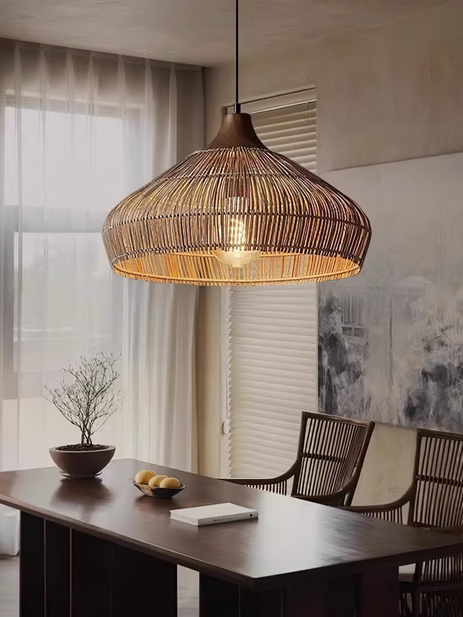 Solara Rieten Rotan Hanglamp – Natuurlijke Designlamp voor Woonkamer, Eetkamer en Slaapkamer Livara