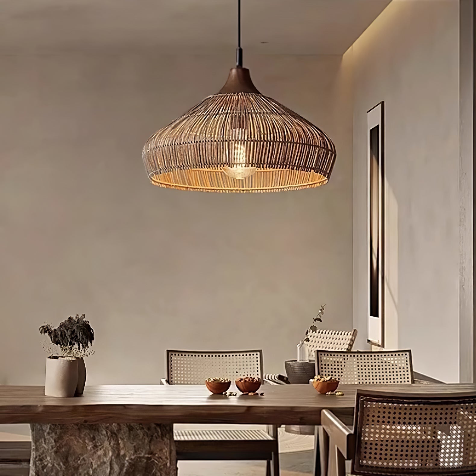 Solara Rieten Rotan Hanglamp – Natuurlijke Designlamp voor Woonkamer, Eetkamer en Slaapkamer Livara