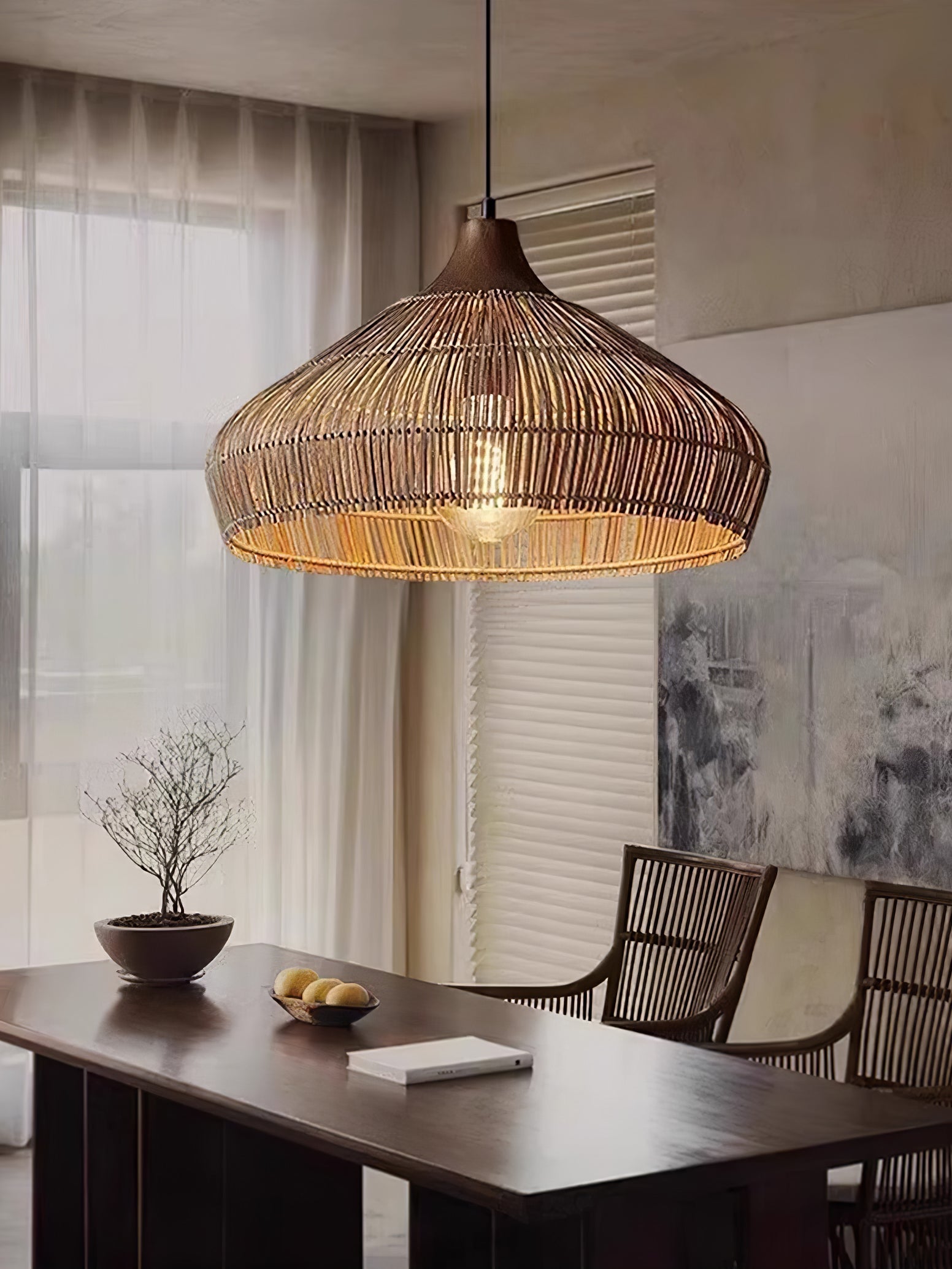 Solara Rieten Rotan Hanglamp – Natuurlijke Designlamp voor Woonkamer, Eetkamer en Slaapkamer Livara