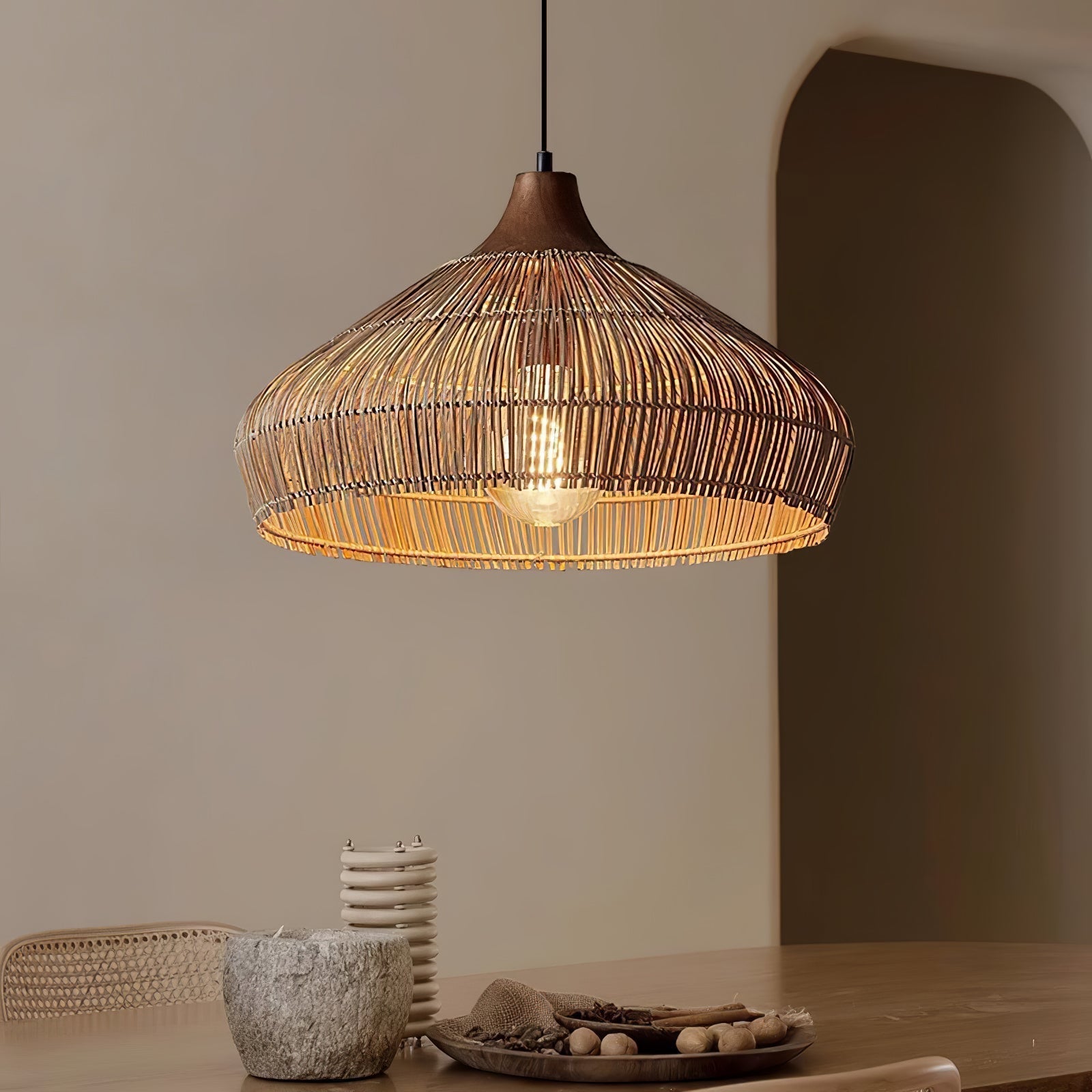 Solara Rieten Rotan Hanglamp – Natuurlijke Designlamp voor Woonkamer, Eetkamer en Slaapkamer Livara